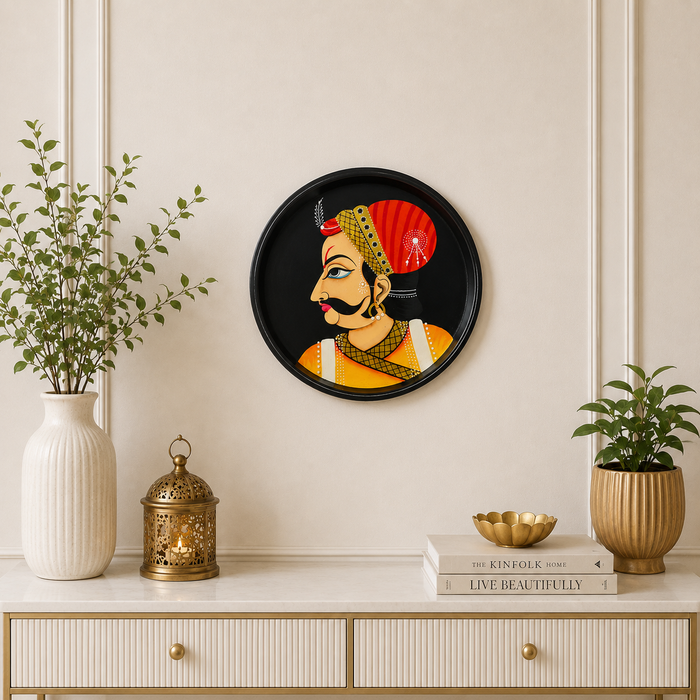 Hand Painted Rajasthani Man Wooden Wall Decor | Handmade Indian Art