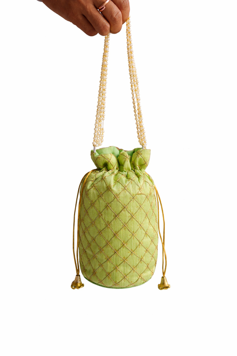 Handcrafted Embroidered Potli Bag with Pearl Handle for Women | Wedding & Festive Potli Purse