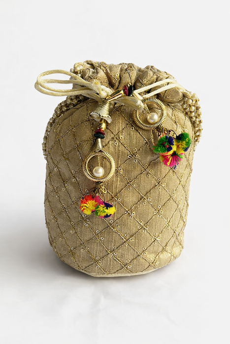 Handcrafted Embroidered Potli Bag with Pearl Handle for Women | Wedding & Festive Potli Purse