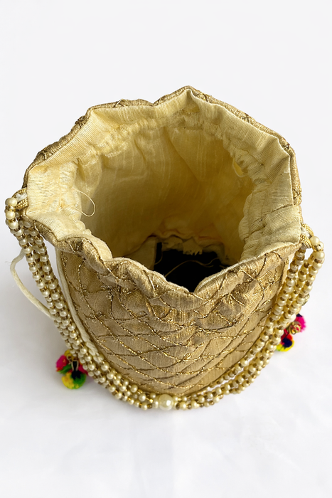 Handcrafted Embroidered Potli Bag with Pearl Handle for Women | Wedding & Festive Potli Purse