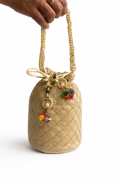 Handcrafted Embroidered Potli Bag with Pearl Handle for Women | Wedding & Festive Potli Purse