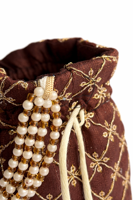 Handcrafted Embroidered Potli Bag with Pearl Handle for Women | Wedding & Festive Potli Purse