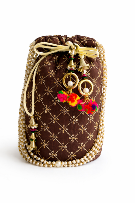 Handcrafted Embroidered Potli Bag with Pearl Handle for Women | Wedding & Festive Potli Purse