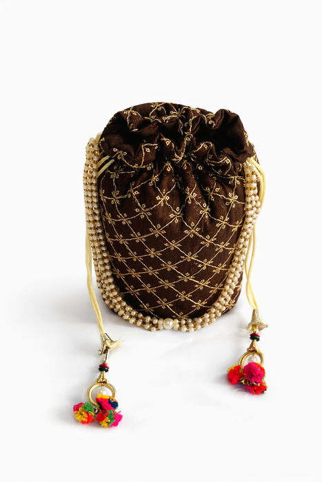 Handcrafted Embroidered Potli Bag with Pearl Handle for Women | Wedding & Festive Potli Purse