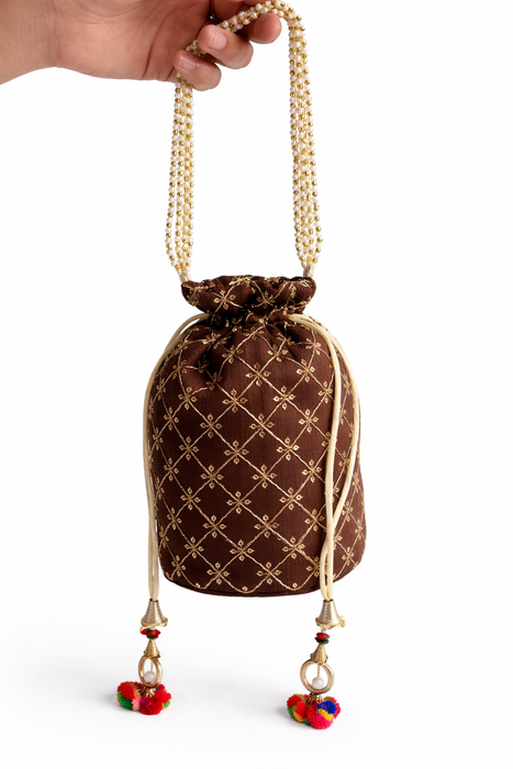 Handcrafted Embroidered Potli Bag with Pearl Handle for Women | Wedding & Festive Potli Purse