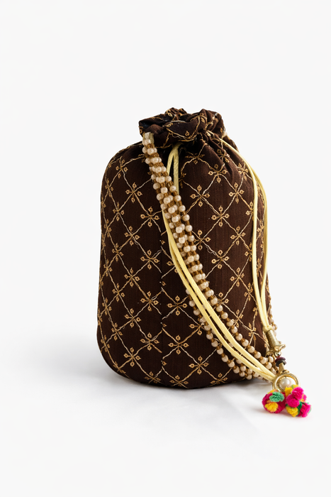 Handcrafted Embroidered Potli Bag with Pearl Handle for Women | Wedding & Festive Potli Purse