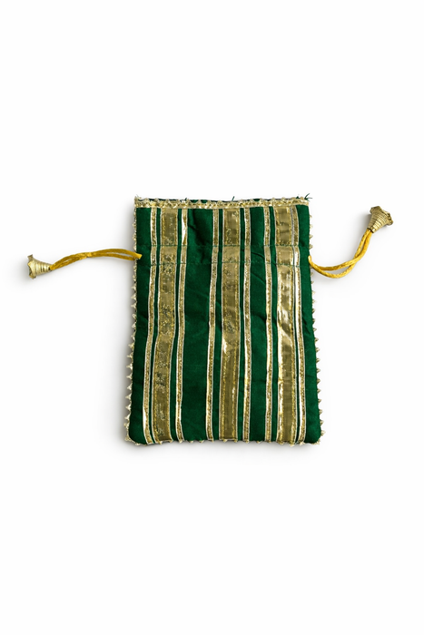 Satin Potli Bag with Golden Gota Patti Work | Handcrafted Ethnic Drawstring Pouch for Women
