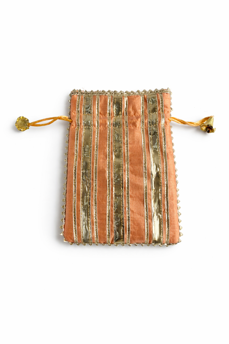 Satin Potli Bag with Golden Gota Patti Work | Handcrafted Ethnic Drawstring Pouch for Women