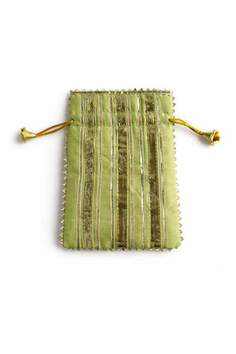 Satin Potli Bag with Golden Gota Patti Work | Handcrafted Ethnic Drawstring Pouch for Women