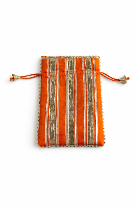 Satin Potli Bag with Golden Gota Patti Work | Handcrafted Ethnic Drawstring Pouch for Women