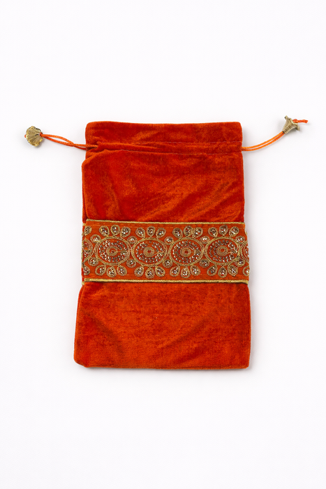 Handcrafted Velvet Drawstring Potli Bag with Embroidered Border | Wedding Return Gift & Jewelry Pouch