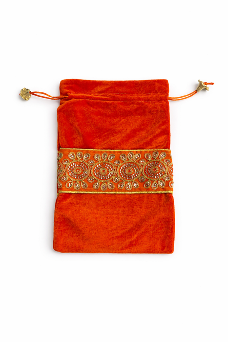 Handcrafted Velvet Drawstring Potli Bag with Embroidered Border | Wedding Return Gift & Jewelry Pouch
