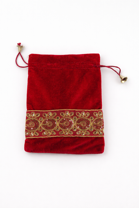 Handcrafted Velvet Drawstring Potli Bag with Embroidered Border | Wedding Return Gift & Jewelry Pouch
