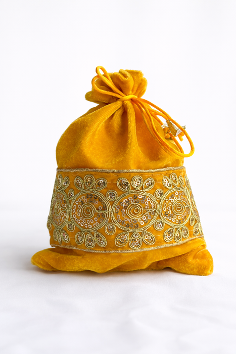 Handcrafted Velvet Drawstring Potli Bag with Embroidered Border | Wedding Return Gift & Jewelry Pouch