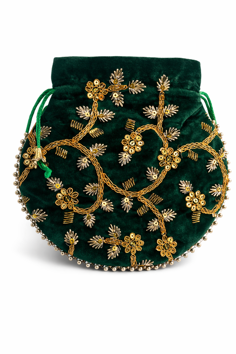 Handcrafted Embroidered Velvet Potli Bag for Women | Designer Wedding & Festive Ethnic Purse