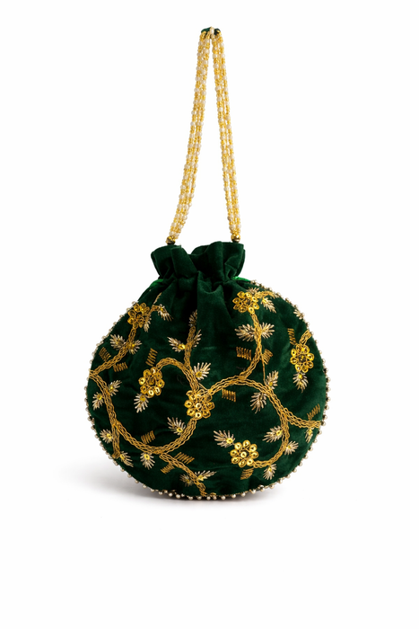 Handcrafted Embroidered Velvet Potli Bag for Women | Designer Wedding & Festive Ethnic Purse