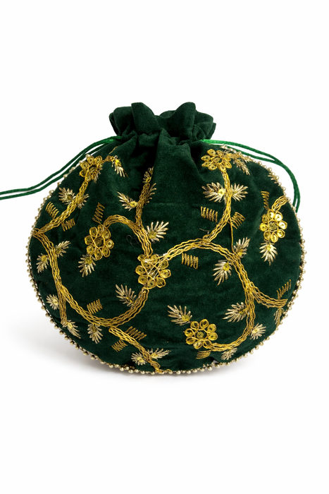 Handcrafted Embroidered Velvet Potli Bag for Women | Designer Wedding & Festive Ethnic Purse