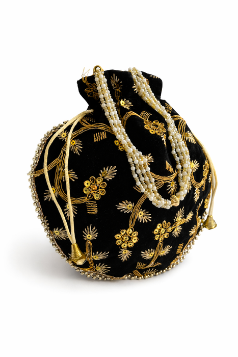 Handcrafted Embroidered Velvet Potli Bag for Women | Designer Wedding & Festive Ethnic Purse