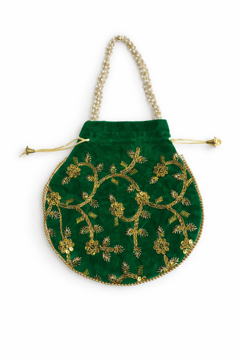 Handcrafted Embroidered Velvet Potli Bag for Women | Designer Wedding & Festive Ethnic Purse