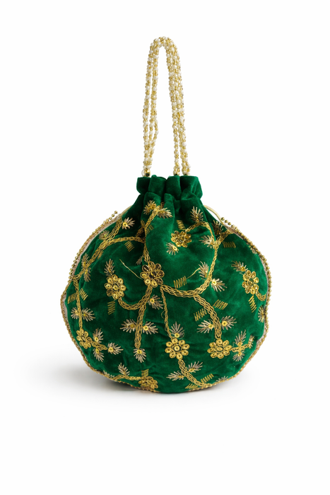 Handcrafted Embroidered Velvet Potli Bag for Women | Designer Wedding & Festive Ethnic Purse