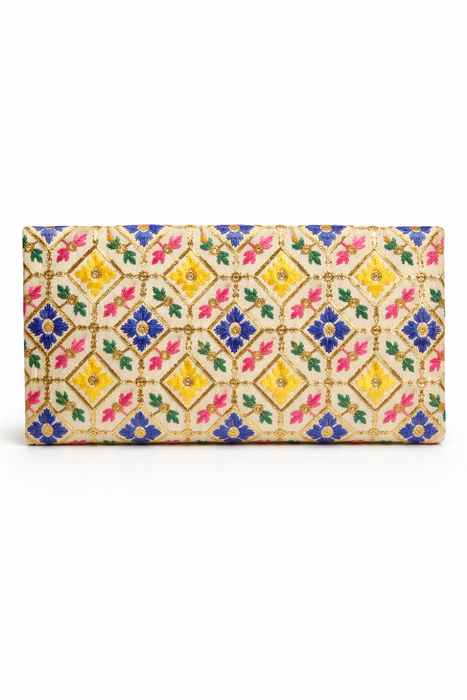 Handcrafted Floral Embroidered Envelope Clutch with Chain Strap | Designer Ethnic Sling Bag for Women