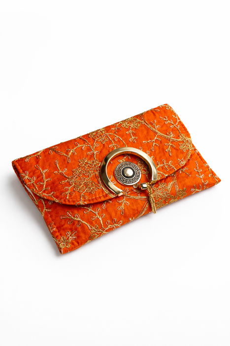 Handcrafted Floral Embroidered Envelope Clutch with Chain Strap | Designer Ethnic Sling Bag for Women