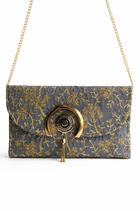 Handcrafted Floral Embroidered Envelope Clutch with Chain Strap | Designer Ethnic Sling Bag for Women