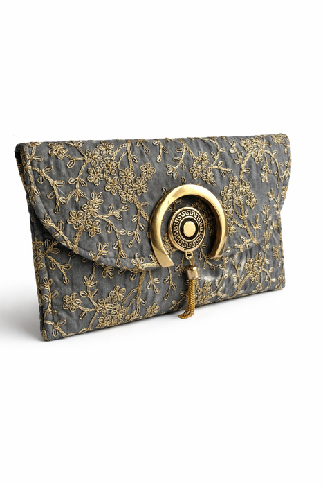 Handcrafted Floral Embroidered Envelope Clutch with Chain Strap | Designer Ethnic Sling Bag for Women