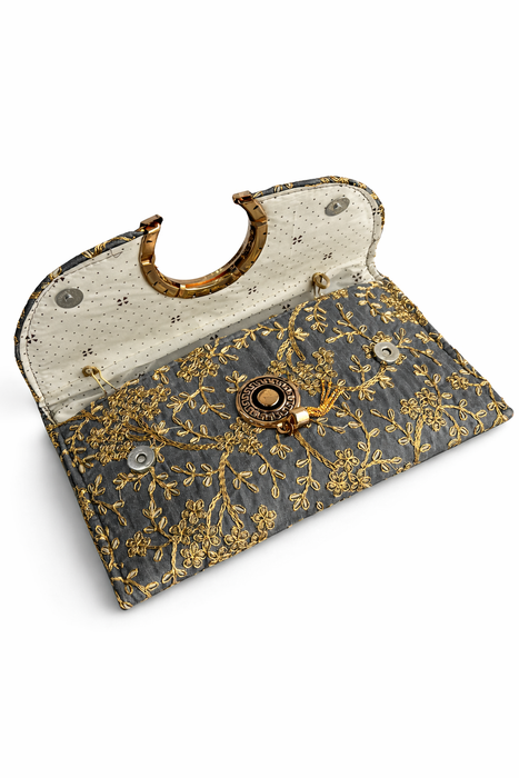 Handcrafted Floral Embroidered Envelope Clutch with Chain Strap | Designer Ethnic Sling Bag for Women