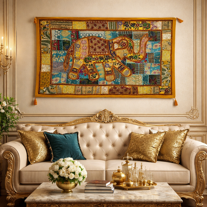 Ethnic Patchwork Elephant Wall Hanging – Handmade Home Décor