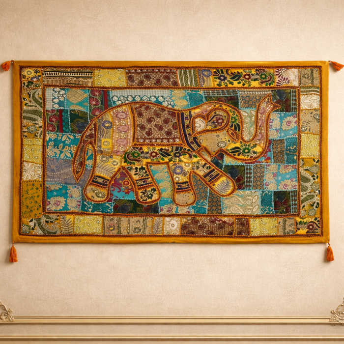 Ethnic Patchwork Elephant Wall Hanging – Handmade Home Décor