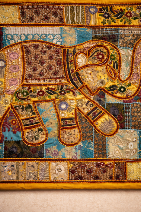 Ethnic Patchwork Elephant Wall Hanging – Handmade Home Décor