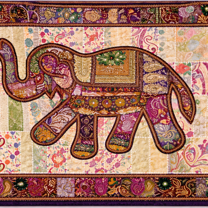 Large Handmade Elephant Wall Tapestry – Indian Patchwork Art