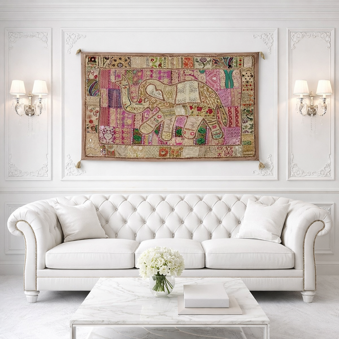 Handmade Boho Elephant Tapestry – Recycled Cotton Wall Hanging