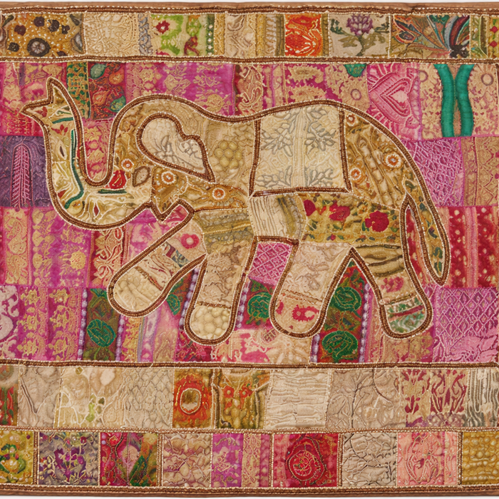 Handmade Boho Elephant Tapestry – Recycled Cotton Wall Hanging