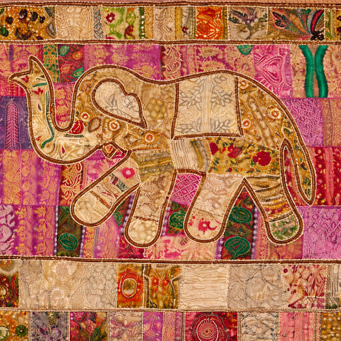 Handmade Boho Elephant Tapestry – Recycled Cotton Wall Hanging