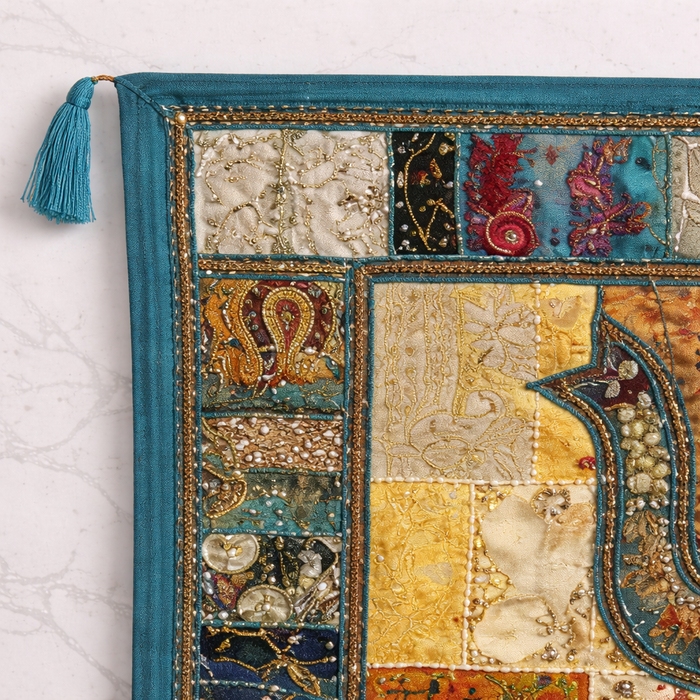 Handmade Patchwork Elephant Wall Hanging – Boho Indian Décor (40 × 60 Inches)