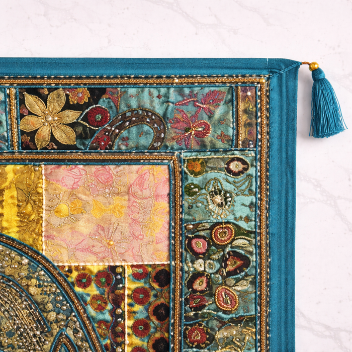 Handmade Patchwork Elephant Wall Hanging – Boho Indian Décor (40 × 60 Inches)