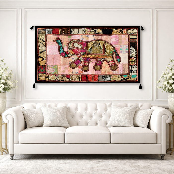 Handmade Patchwork Elephant Wall Hanging Indian Textile Tapestry Boho Multicolor Wall Decor by DiwamHandicrafts