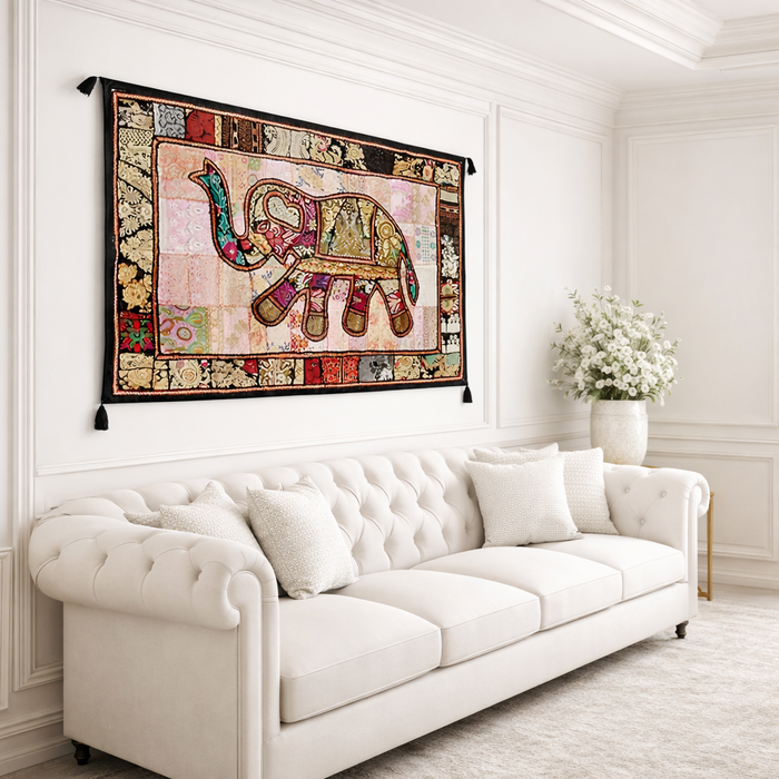 Handmade Patchwork Elephant Wall Hanging Indian Textile Tapestry Boho Multicolor Wall Decor by DiwamHandicrafts