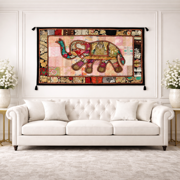Handmade Patchwork Elephant Wall Hanging Indian Textile Tapestry Boho Multicolor Wall Decor by DiwamHandicrafts