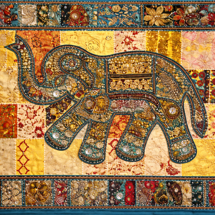 Handmade Patchwork Elephant Wall Hanging – Boho Indian Décor (40 × 60 Inches)