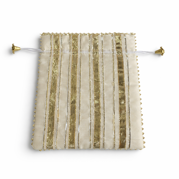 Handcrafted Satin Potli Bag with Golden Gota Patti Work | Ethnic Drawstring Pouch for Women