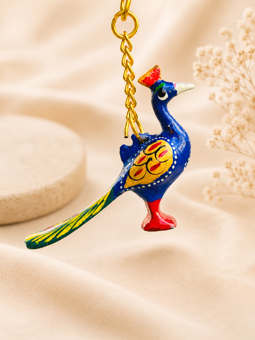 Handmade Peacock Metal Keychain | Colorful Bird Key Ring for Car & Bike Keys
