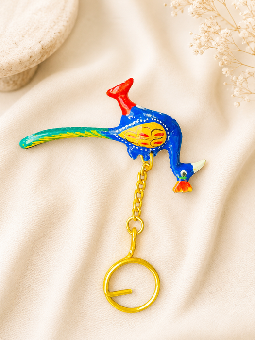 Handmade Peacock Metal Keychain | Colorful Bird Key Ring for Car & Bike Keys