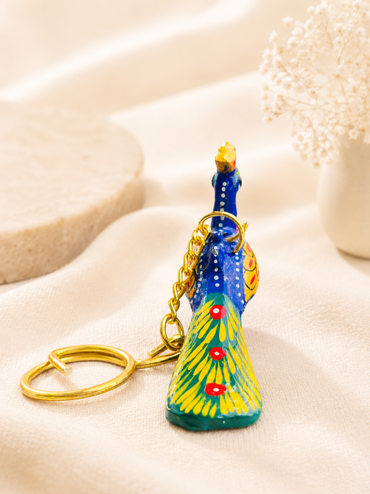 Handmade Peacock Metal Keychain | Colorful Bird Key Ring for Car & Bike Keys