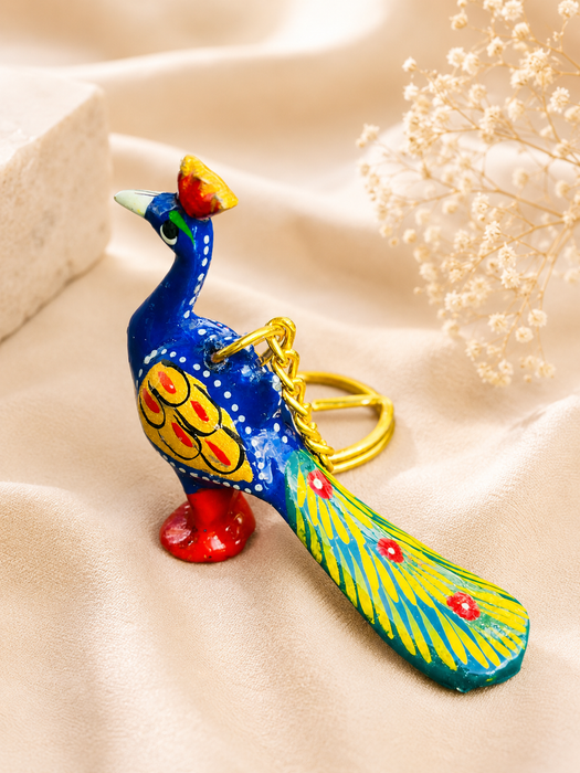 Handmade Peacock Metal Keychain | Colorful Bird Key Ring for Car & Bike Keys