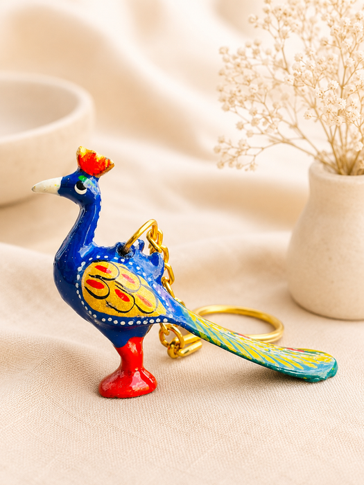 Handmade Peacock Metal Keychain | Colorful Bird Key Ring for Car & Bike Keys