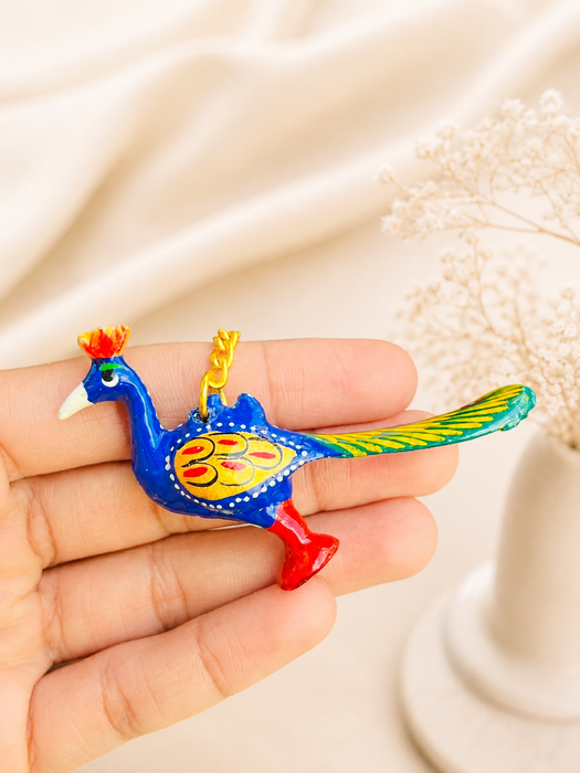 Handmade Peacock Metal Keychain | Colorful Bird Key Ring for Car & Bike Keys