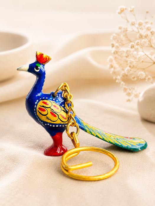 Handmade Peacock Metal Keychain | Colorful Bird Key Ring for Car & Bike Keys